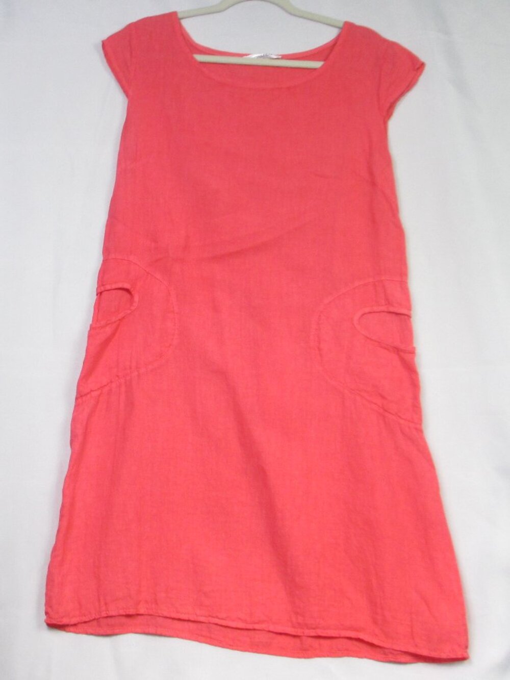 BOHABILLE PARIS Dress 100% Linen Coral Cap Sleeves Pockets One Size Italy